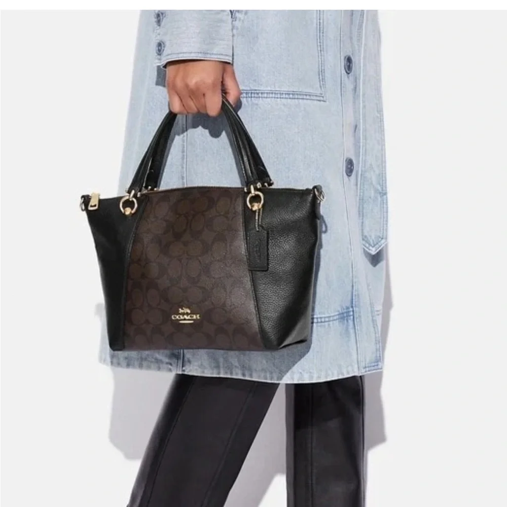 Coach slouchy satchel Signature Black and Brown leather Tote